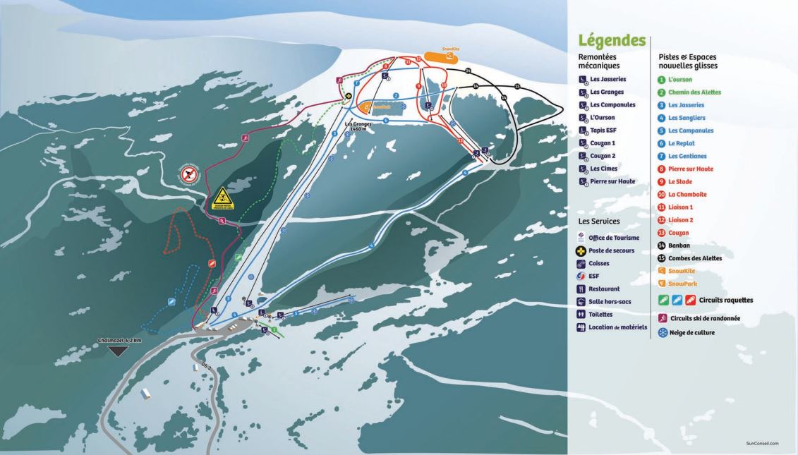 Plan des pistes de la station de Chalmazel